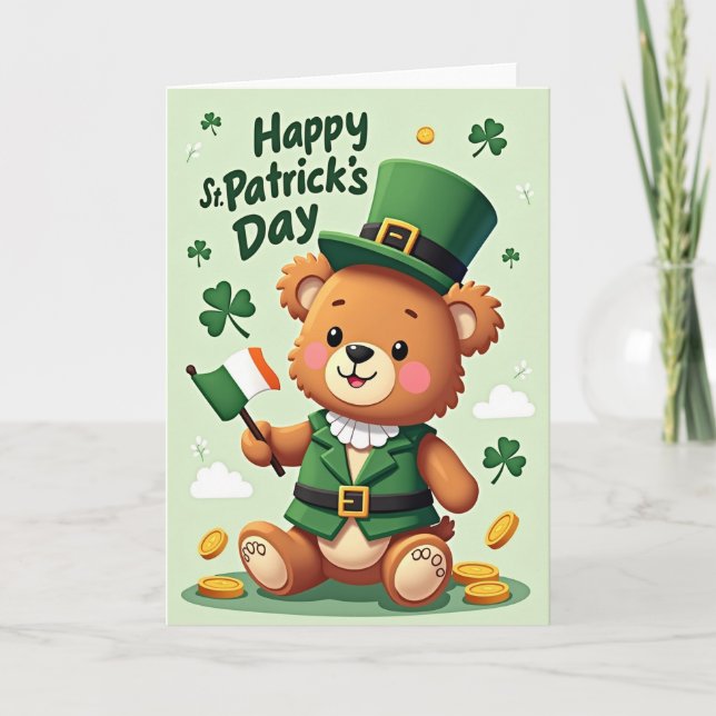 Green Shamrock Teddy Bear Card (Front)