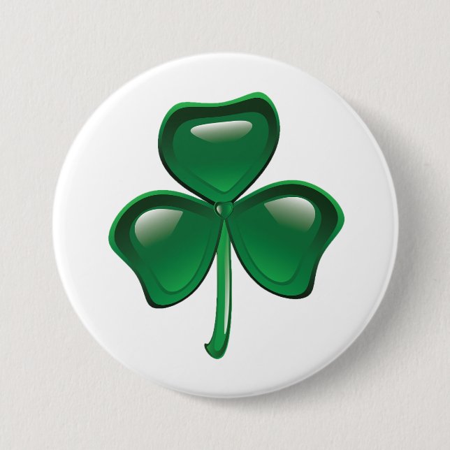 Green Shamrock Three-Leaf Clover 7.5 Cm Round Badge (Front)