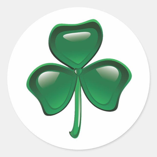 Green Shamrock Three-Leaf Clover Classic Round Sticker (Front)