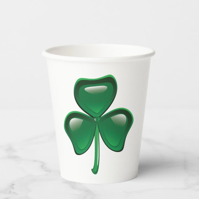 Green Shamrock Three-Leaf Clover Paper Cups (Front)