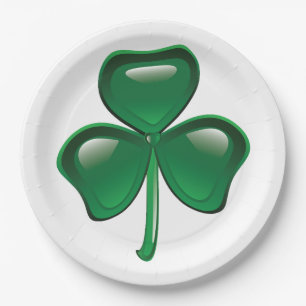Green Shamrock Three-Leaf Clover Paper Plate