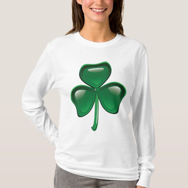 Green Shamrock Three-Leaf Clover T-Shirt (Front)