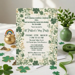 Green Shamrock Vines Funky Saint Patrick's Party  Invitation
