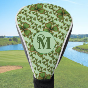 Green Shamrock Vintage Style Clovers Irish Golf Head Cover