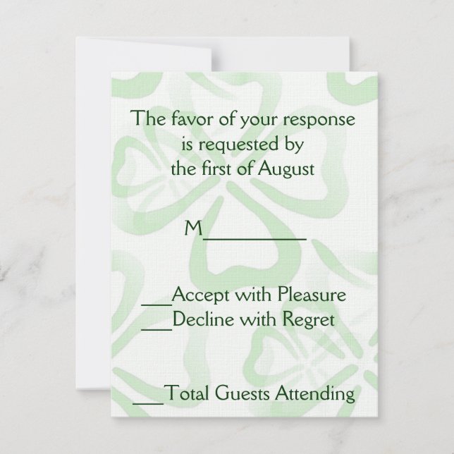 Green Shamrock Wedding RSVP Card (Front)