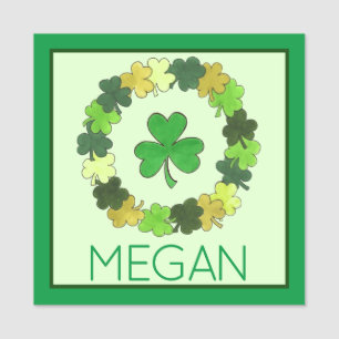 Green Shamrock Wreath Lucky St. Patrick's Day Name Tag