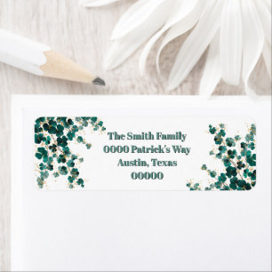 Green Shamrocks and Gold Return Address Label