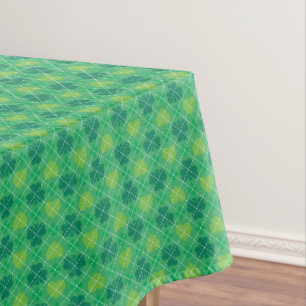 Green Shamrocks and Hearts Argyle Tablecloth
