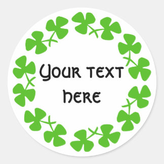 Green Shamrocks Border Add Text Classic Round Sticker