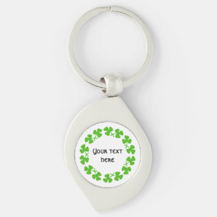 Green Shamrocks Border Add Text Key Ring