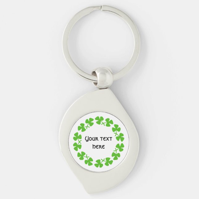 Green Shamrocks Border Add Text Key Ring (Front)
