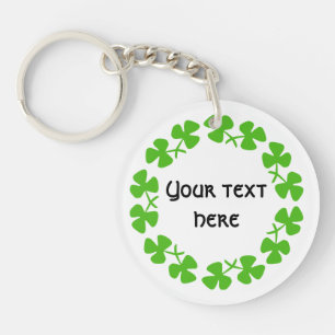 Green Shamrocks Border Add Text Key Ring