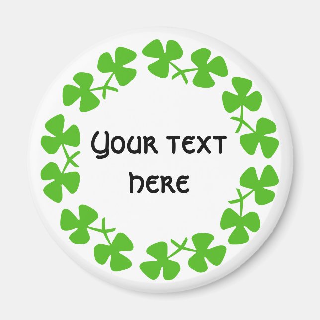 Green Shamrocks Border Add Text Magnet (Front)