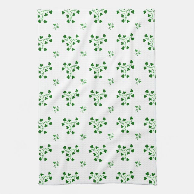 Green Shamrocks Circles Pattern Tea Towel (Vertical)