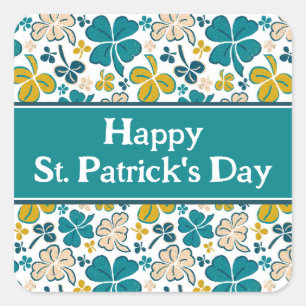 Green Shamrocks Clover Happy St. Patrick`s Day  Square Sticker
