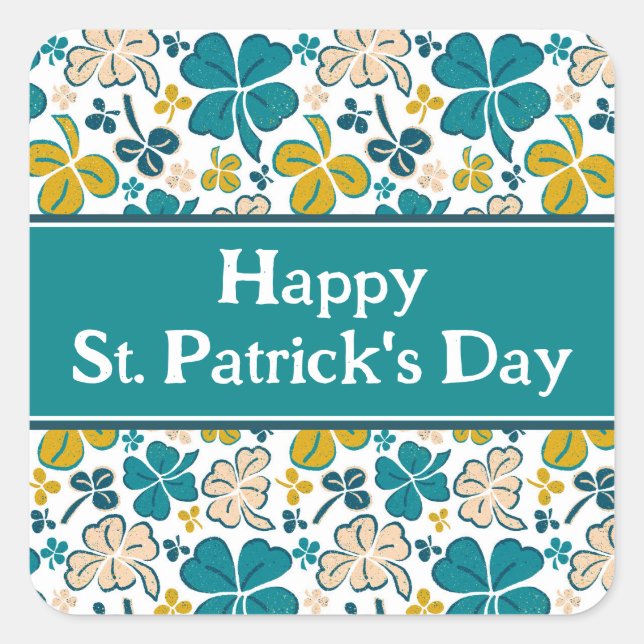 Green Shamrocks Clover Happy St. Patrick`s Day  Square Sticker (Front)