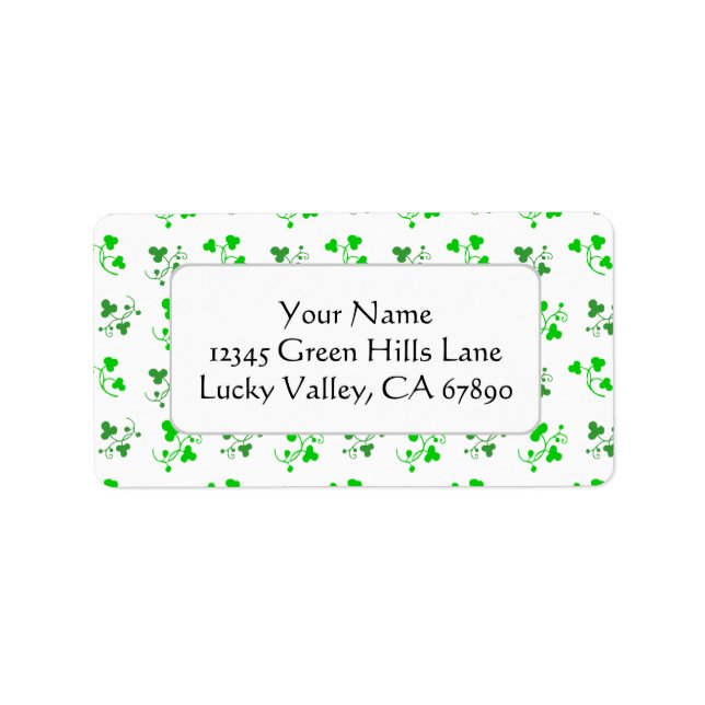 Green Shamrocks Custom Address Label Template (Front)