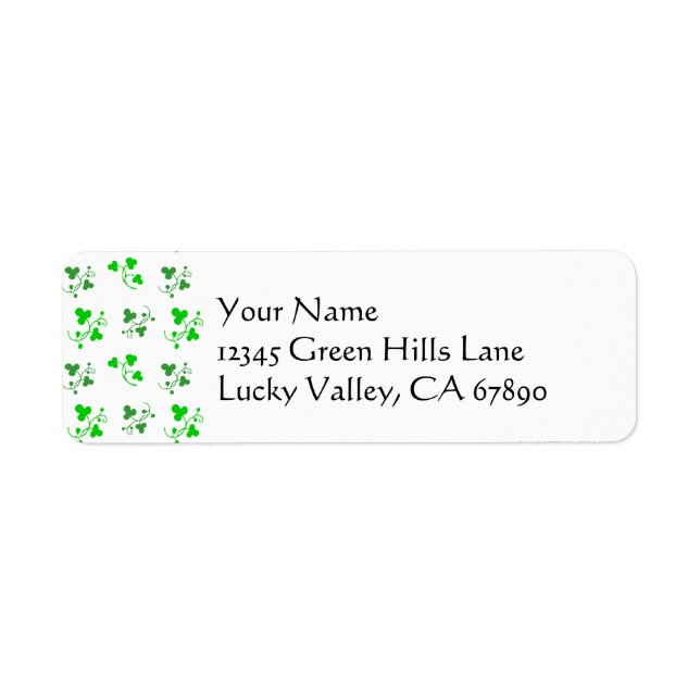Green Shamrocks Custom Address Label Template Return Address Label (Front)