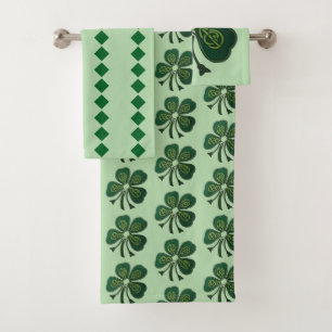 Green Shamrocks Diamonds 2025 Bath Towel Set
