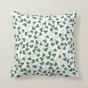 Green Shamrocks Ditsy Pattern on White Pillow