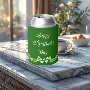 Green Shamrocks Happy St Patricks Day Party Lucky  Can Cooler