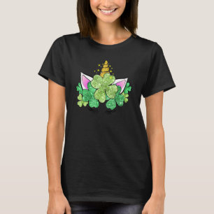 Green Shamrocks Irish Cute Unicorn Girls St Patric T-Shirt