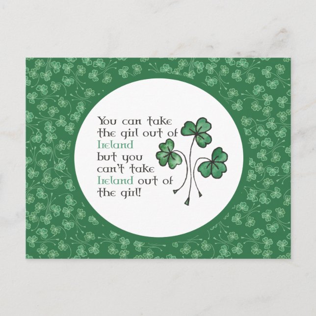 Green Shamrocks Irish Girl Quote Postcard (Front)