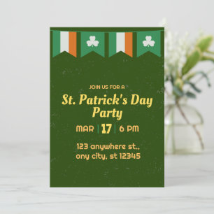 Green Shamrocks Irish St Patricks Day Party  Invitation