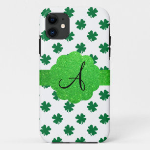 Green shamrocks monogram iPhone 11 case