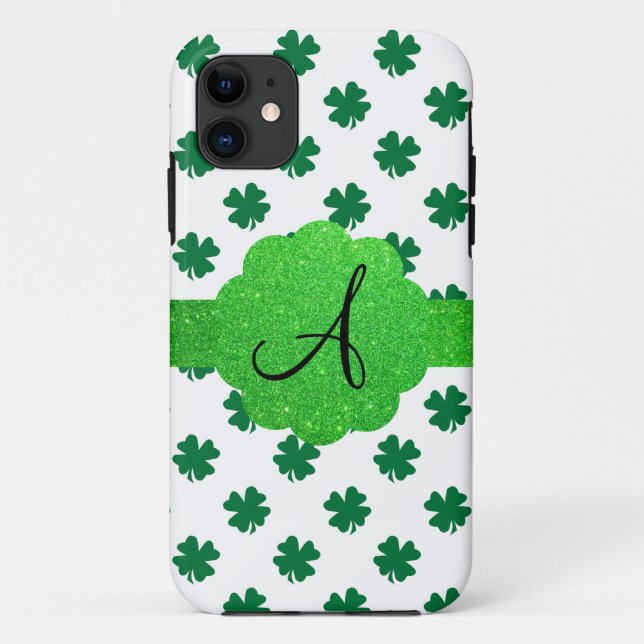 Green shamrocks monogram Case-Mate iPhone case (Back)