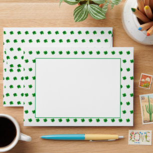 Green Shamrocks on White Envelope