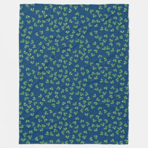 Green Shamrocks Pattern on Navy Fleece Blanket
