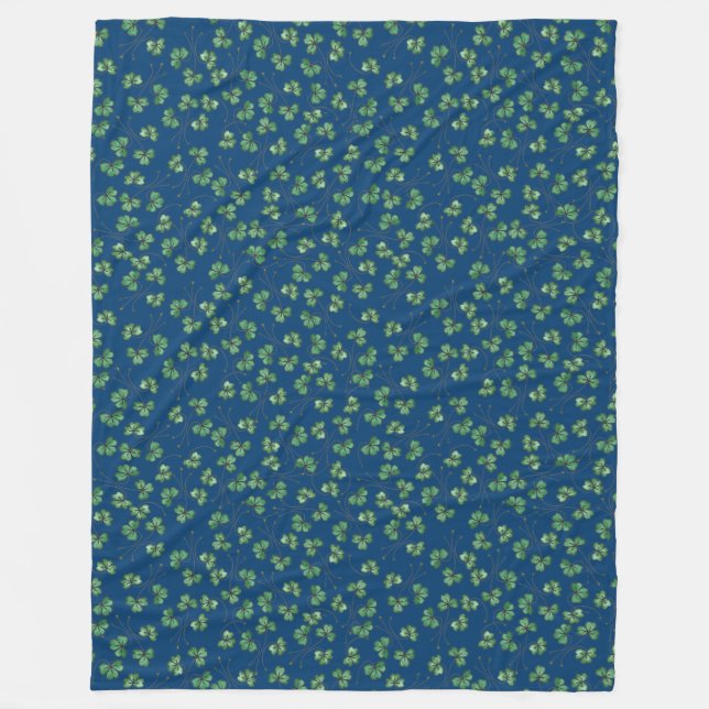 Green Shamrocks Pattern on Navy Fleece Blanket (Front)