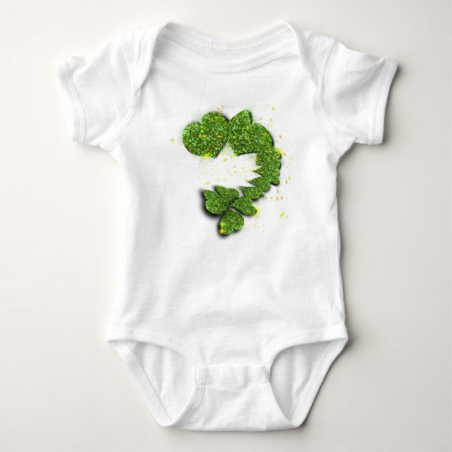 Green Shamrocks | sparkling hearts Baby Bodysuit (Front)
