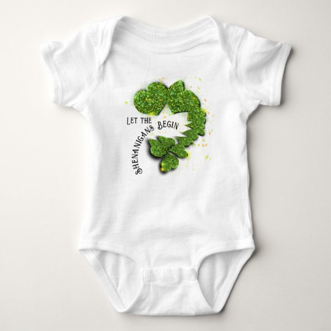 Green Shamrocks | sparkling hearts Baby Bodysuit (Front)