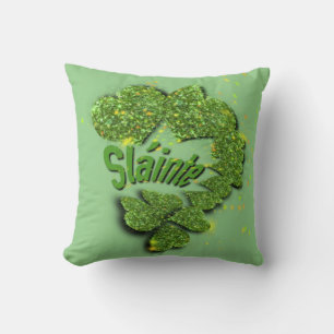 Green Shamrocks   sparkling hearts Shainte Cushion