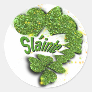 Green Shamrocks sparkling hearts st patty Shainte Classic Round Sticker