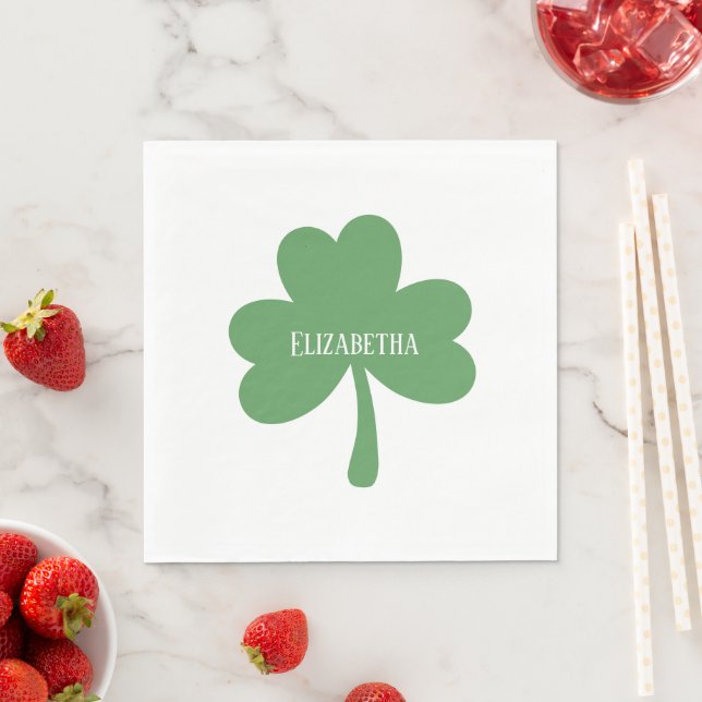 Green Shamrocks St. Patrick's Day Custom Name Napkin (Insitu)
