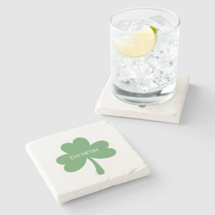 Green Shamrocks St. Patrick's Day Custom Name Stone Coaster