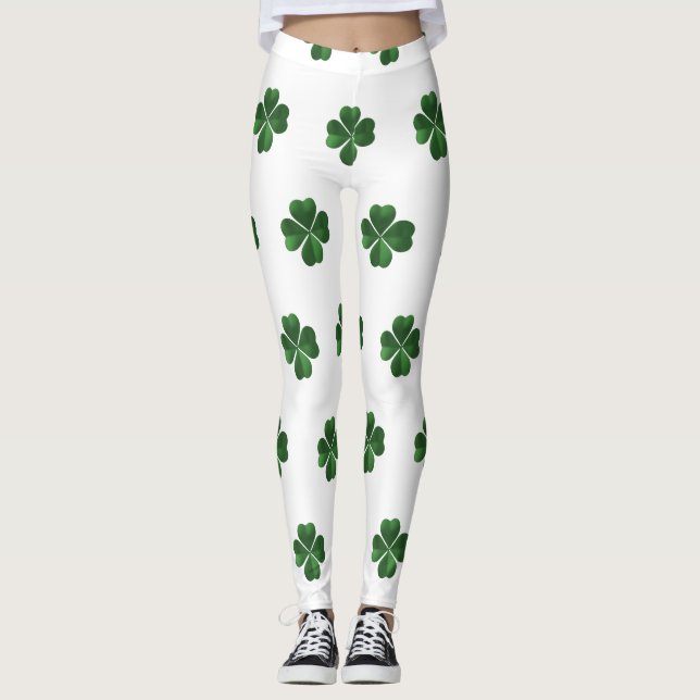 Green Shamrocks St. Patrick's Day Leggings (Front)