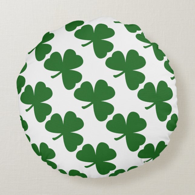 Green Shamrocks St. Patrick's Day Round Cushion (Back)