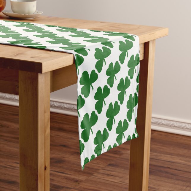 Green Shamrocks St. Patrick's Day Short Table Runner (In Situ)