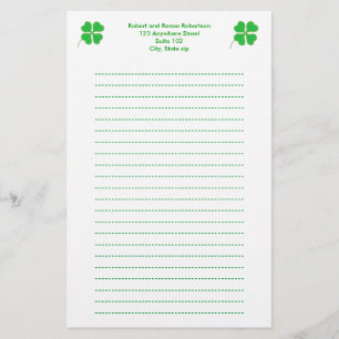 Green Shamrocks trimmed in gold, Lined stationery