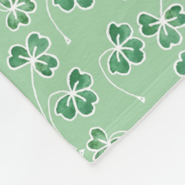 Green Shamrocks, White Outlines Fleece Blanket (Corner)