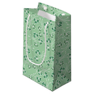 Green Shamrocks White Outlines Small Gift Bag