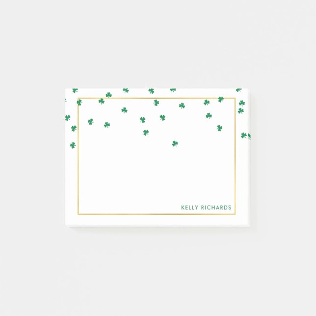 Green Shamrocks with Faux Gold Frame Post-it Notes (Front)