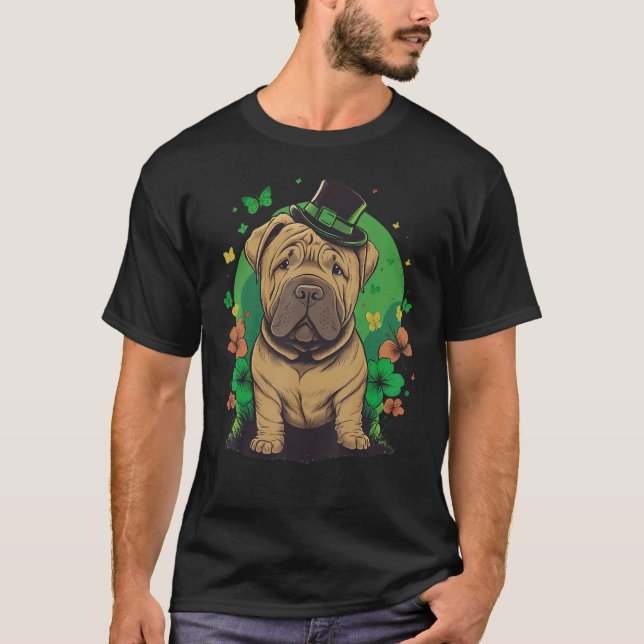 Green Shar Pei shamrock on St Patricks Day Shar Pe T-Shirt (Front)