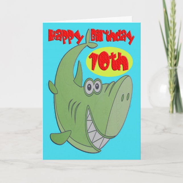 Green Shark Tenth Birthday Card (Front)