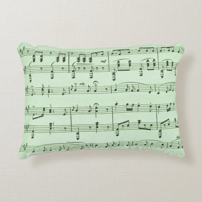 Green Sheet Music Decorative Cushion (Front)