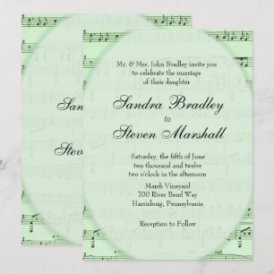 Green Sheet Music Theme Wedding Invitation